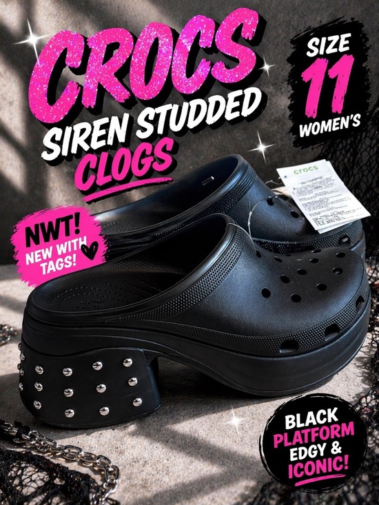 CROCS Shoes - Crocs Siren Studded Clogs Black Platform Heels Goth Chunky Y2K Alt Size 11 NWT